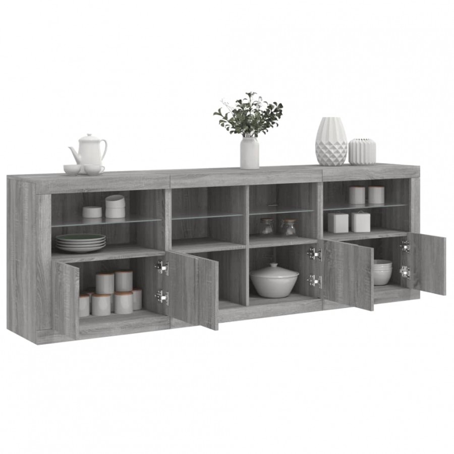 Buffet avec lumières LED sonoma gris 202x37x67 cm