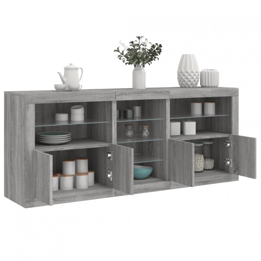 Buffet avec lumières LED sonoma gris 181,5x37x67 cm