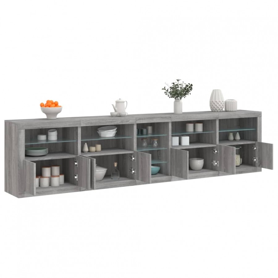 Buffet avec lumières LED sonoma gris 283x37x67 cm