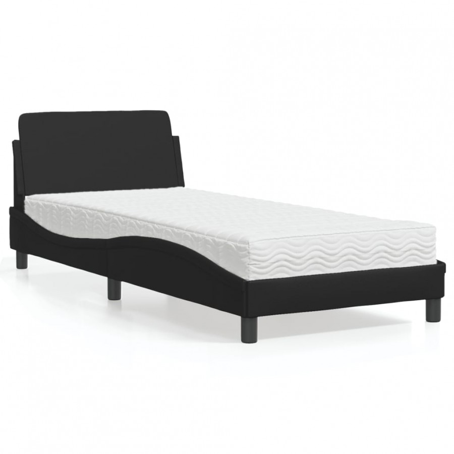 Lit avec matelas noir 90x200 cm similicuir