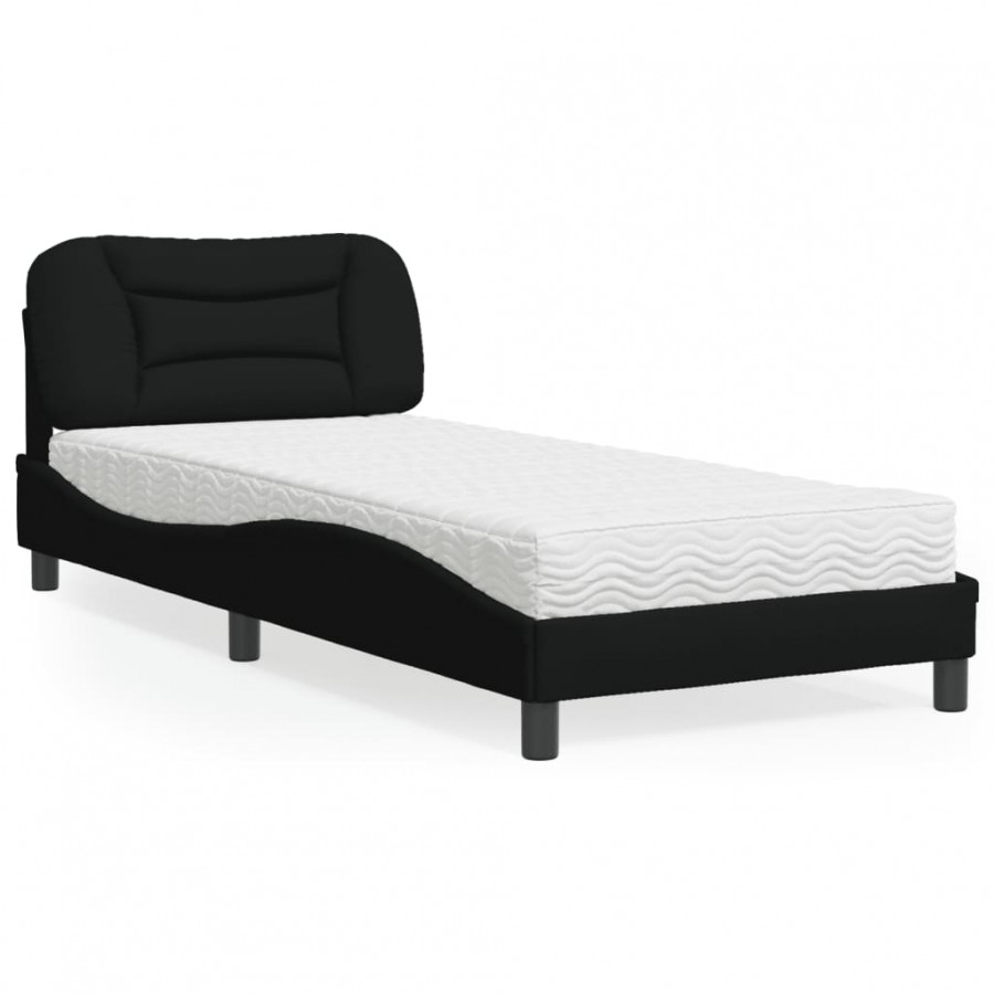 Lit avec matelas noir 90x200 cm tissu