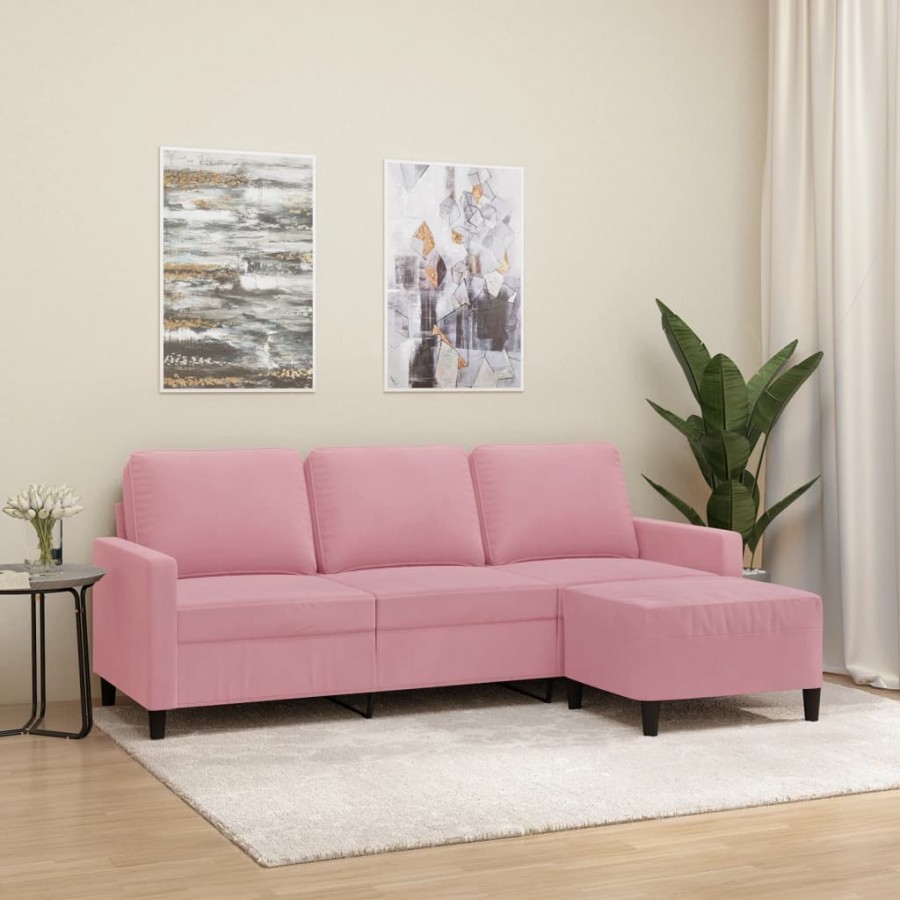 Canapé à 3 places avec repose-pieds Rose 180 cm Velours