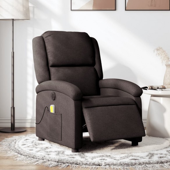 Fauteuil de massage inclinable électrique Marron foncé Tissu