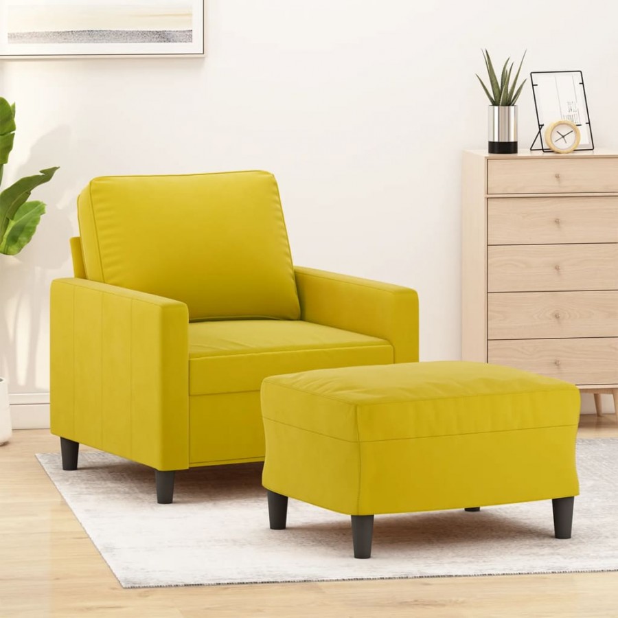 Fauteuil avec repose-pied jaune 60 cm velours