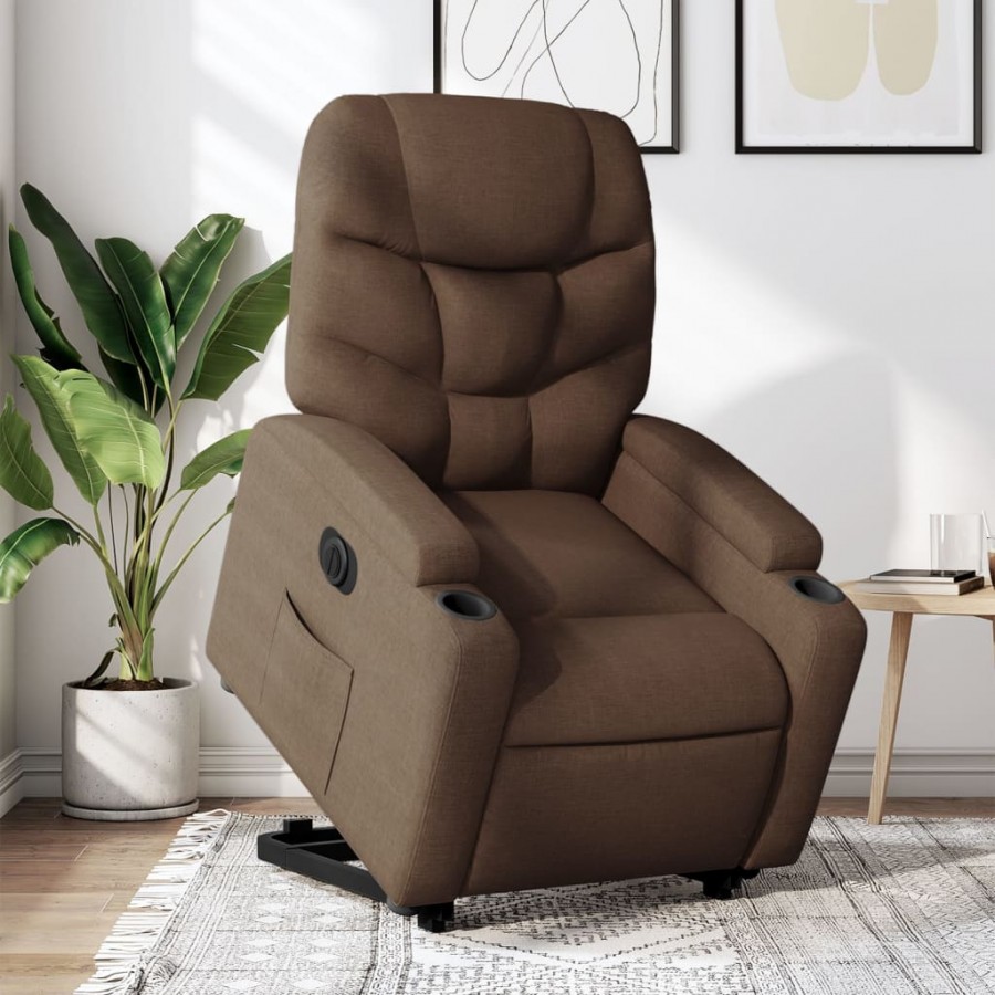 Fauteuil inclinable électrique marron tissu