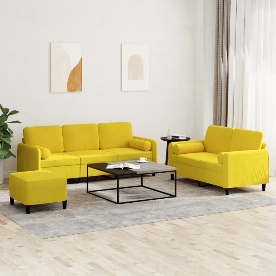 Ensemble de canapés 3 pcs avec coussins jaune velours