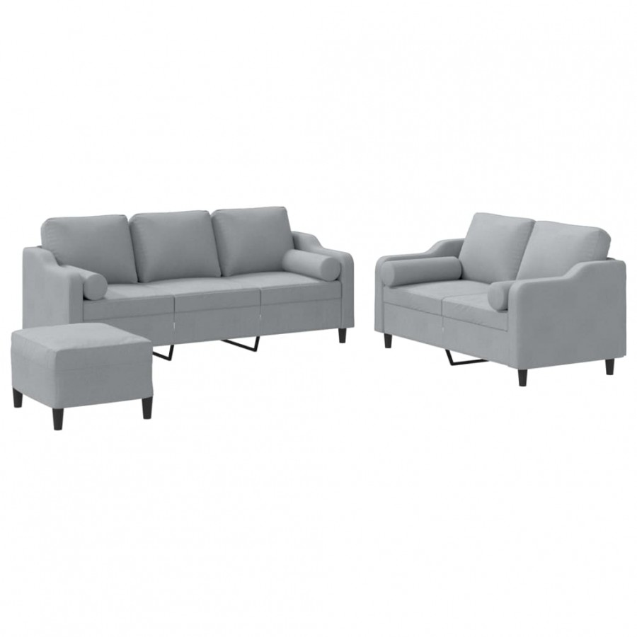 Ensemble de canapés 3 pcs coussins gris clair tissu