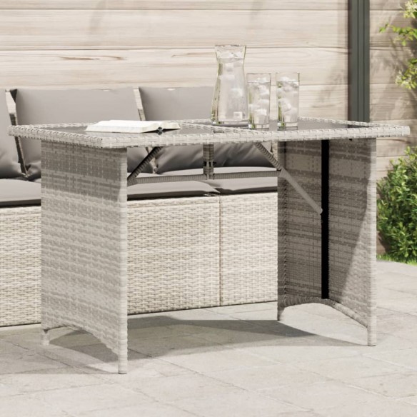 Table de jardin et dessus en verre gris clair 110x68x70cm rotin