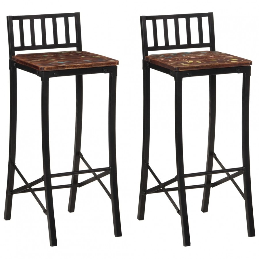 Chaises de bar lot de 2 bois de récupération massif