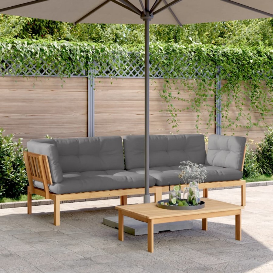 Canapés d'angle palette de jardin 2 pcs et coussins bois acacia