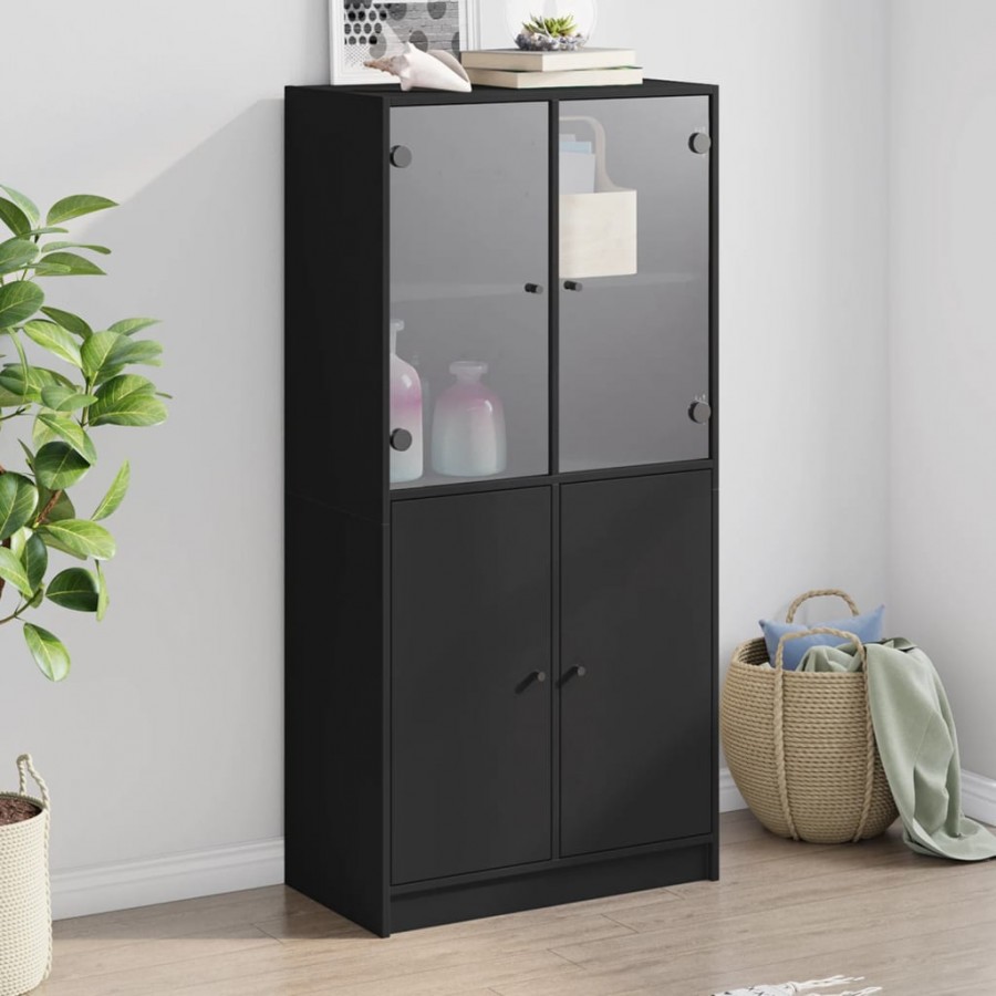 Buffet haut avec portes noir 68x37x142 cm bois d'ingénierie