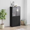Buffet haut avec portes noir 68x37x142 cm bois d'ingénierie