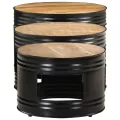 Tables de bar forme tambour 3 pcs bois de manguier massif brut