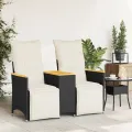 Canapé de jardin inclinable 2 places avec table noir poly rotin