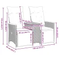 Canapé de jardin inclinable 2 places avec table noir poly rotin