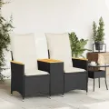 Canapé de jardin inclinable 2 places avec table noir poly rotin