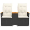 Canapé de jardin inclinable 2 places avec table noir poly rotin