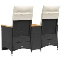 Canapé de jardin inclinable 2 places avec table noir poly rotin