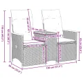 Canapé de jardin inclinable 2 places avec table noir poly rotin