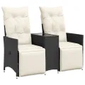 Canapé de jardin inclinable 2 places avec table noir poly rotin