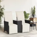 Canapé de jardin inclinable 2 places avec table noir poly rotin