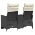 Canapé de jardin inclinable 2 places avec table noir poly rotin