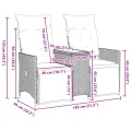 Canapé de jardin inclinable 2 places avec table noir poly rotin