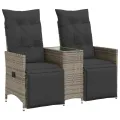 Canapé de jardin inclinable 2 places avec table gris poly rotin