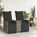 Canapé de jardin inclinable 2 places avec table gris poly rotin