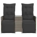 Canapé de jardin inclinable 2 places avec table gris poly rotin