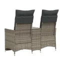 Canapé de jardin inclinable 2 places avec table gris poly rotin