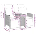 Canapé de jardin inclinable 2 places avec table gris poly rotin
