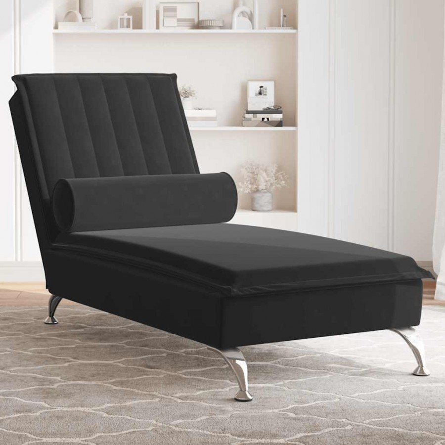 Chaise longue de massage avec traversin noir velours