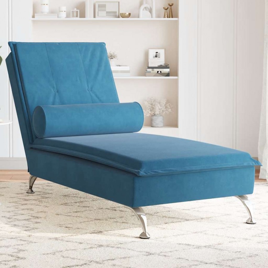 Chaise longue de massage avec traversin bleu velours