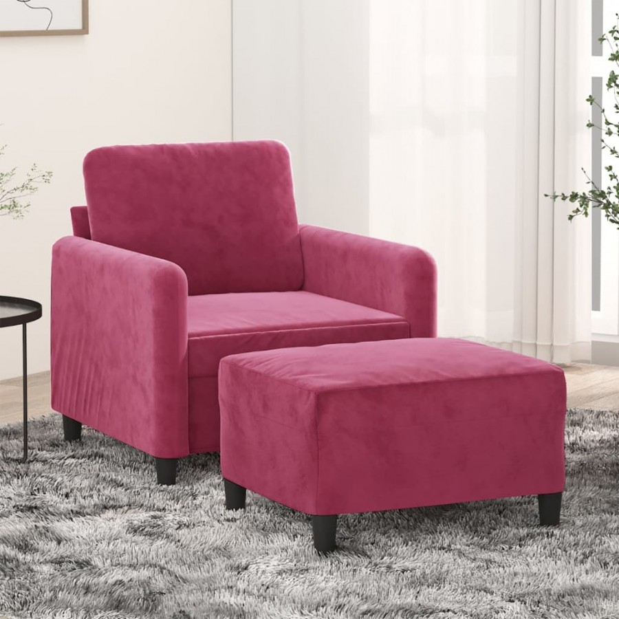 Fauteuil avec repose-pied Rouge bordeaux 60 cm Velours