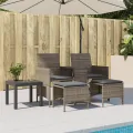 Canapé de jardin 2 places avec table et tabourets gris rotin