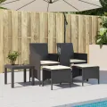 Canapé de jardin 2 places avec table et tabourets noir rotin