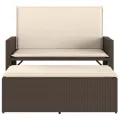 Banc de jardin et coussins et repose-pied marron résine tressée