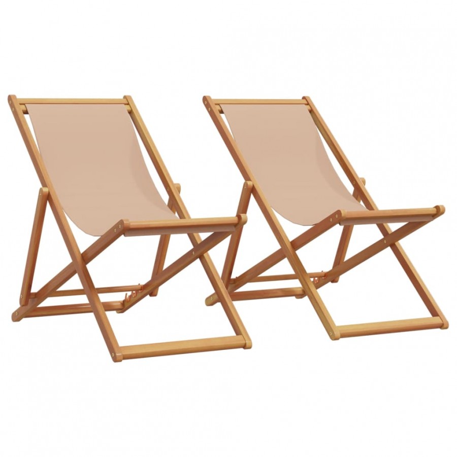 Chaises de plage pliantes lot de 2 taupe tissu et bois massif