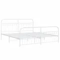 Cadre de lit métal sans matelas et pied de lit blanc 183x213 cm