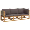 Salon de jardin avec coussins 3 pcs bois massif d'acacia