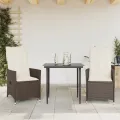 Chaises inclinables de jardin lot de 2 et coussins marron rotin