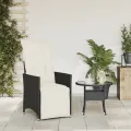 Chaise inclinable de jardin avec coussins noir résine tressée