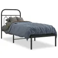Cadre de lit métal sans matelas avec tête de lit noir 75x190 cm