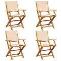 Chaises de jardin pliantes lot de 4 beige tissu et bois massif