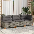 Canapé de jardin avec coussins 3 places gris résine tressée