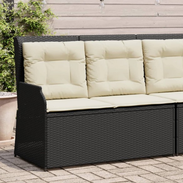 Banc inclinable de jardin avec coussins noir résine tressée