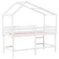 Lit superposé avec échelle et toit sans matelas blanc 90x190 cm