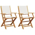 Chaises de jardin lot de 2 blanc crème bois acacia massif tissu