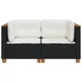 Canapés d'angle de jardin et coussins 2 pcs noir résine tressée